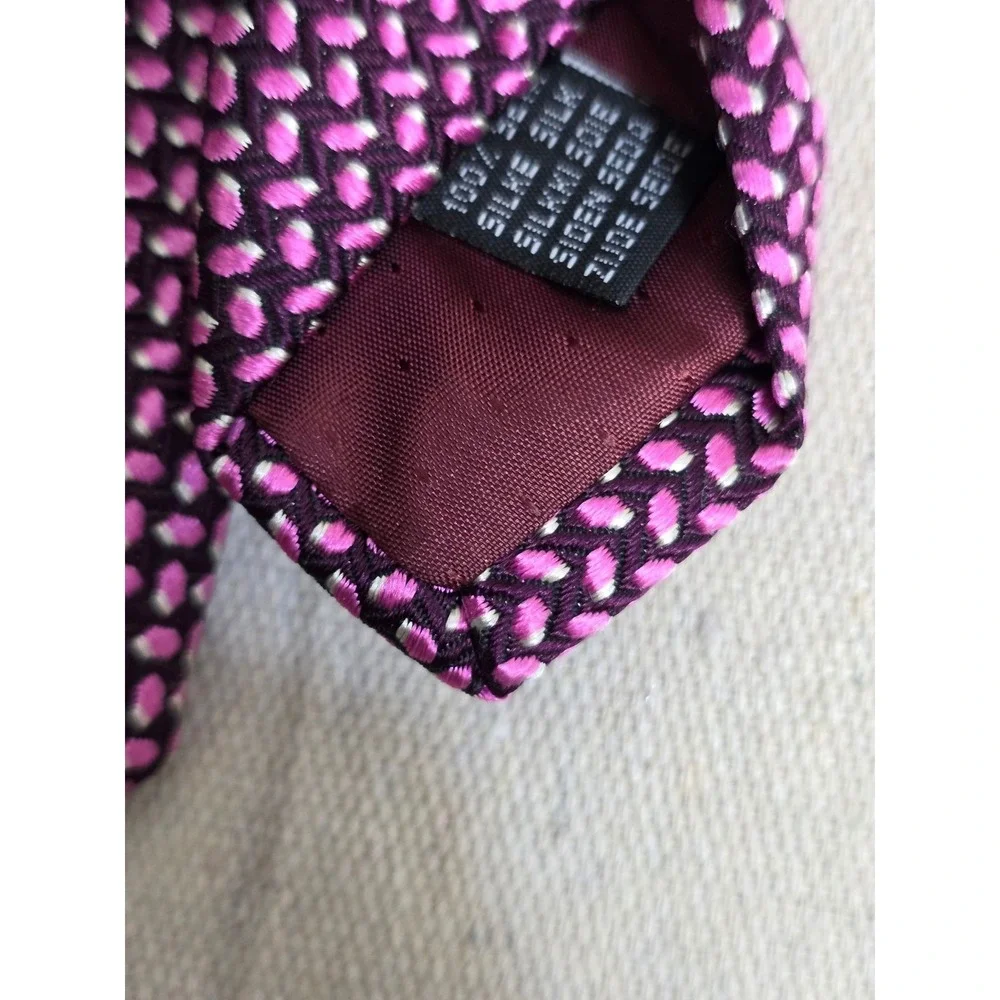 Bachrach Mens Silk‎ Tie Purple Pink Geometric Textured Weave Made in Italy